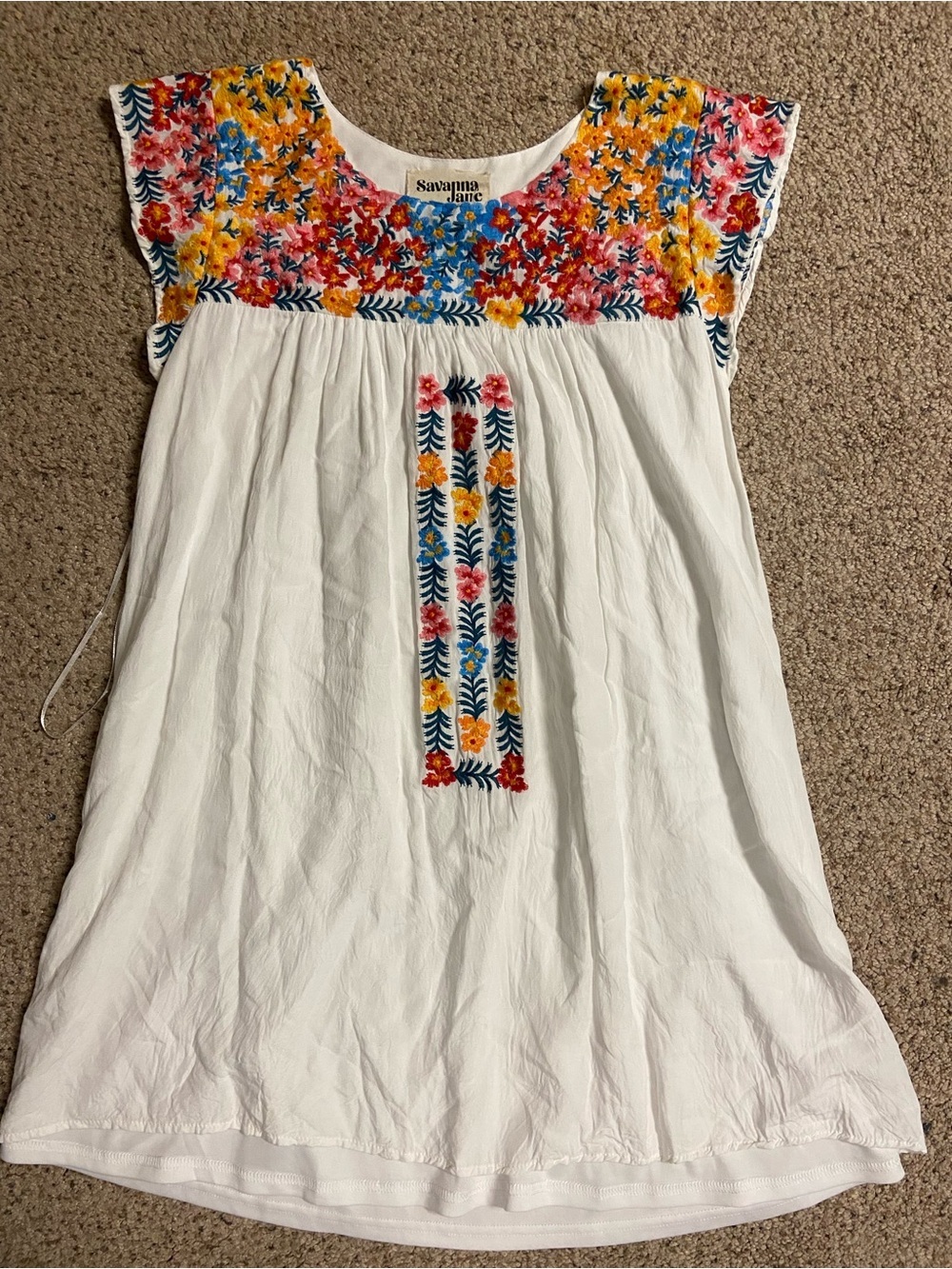 Savanna Jane Women's Dress Size Small White Embroidered Flowers Sleeveless Boho